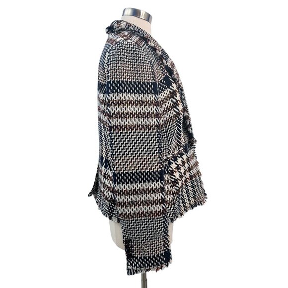 ANN TAYLOR Houndstooth Tweed Fringe Blazer Size 12 - Picture 7 of 14